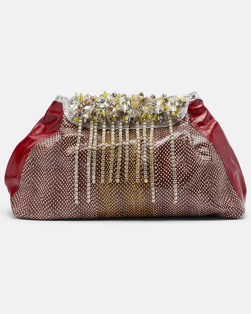 Dries van Noten Verzierte Schultertasche Blossom Small aus Lackleder Rot