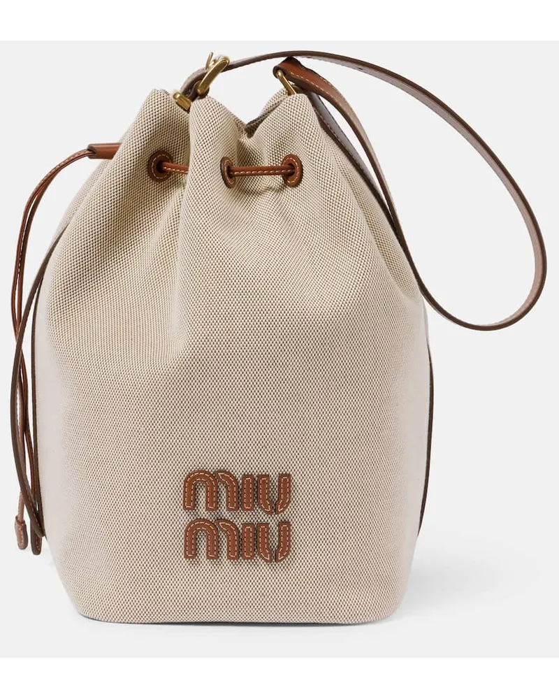 Miu Miu Bucket-Bag mit Leder Beige