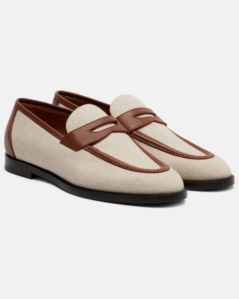 Loro Piana Loafers Sergio aus Canvas mit Leder Nude