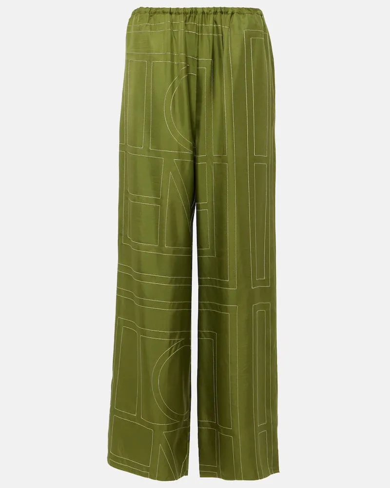 Totême Weite Hose aus Seiden-Twill Grün
