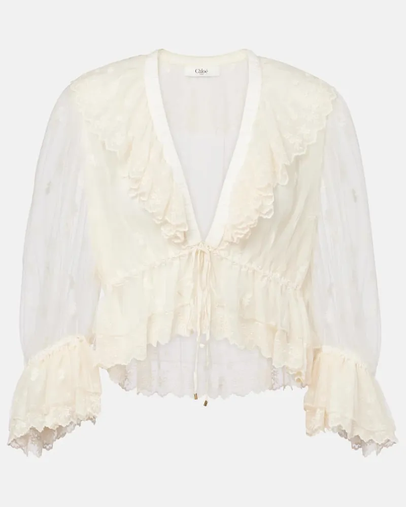 Chloé Chloé Bestickte Bluse aus Spitze Weiß