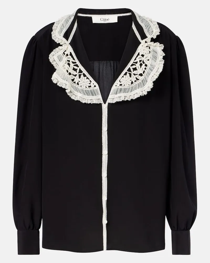 Chloé Chloé Bluse aus Crêpe de Chine aus Seide mit Spitze Schwarz
