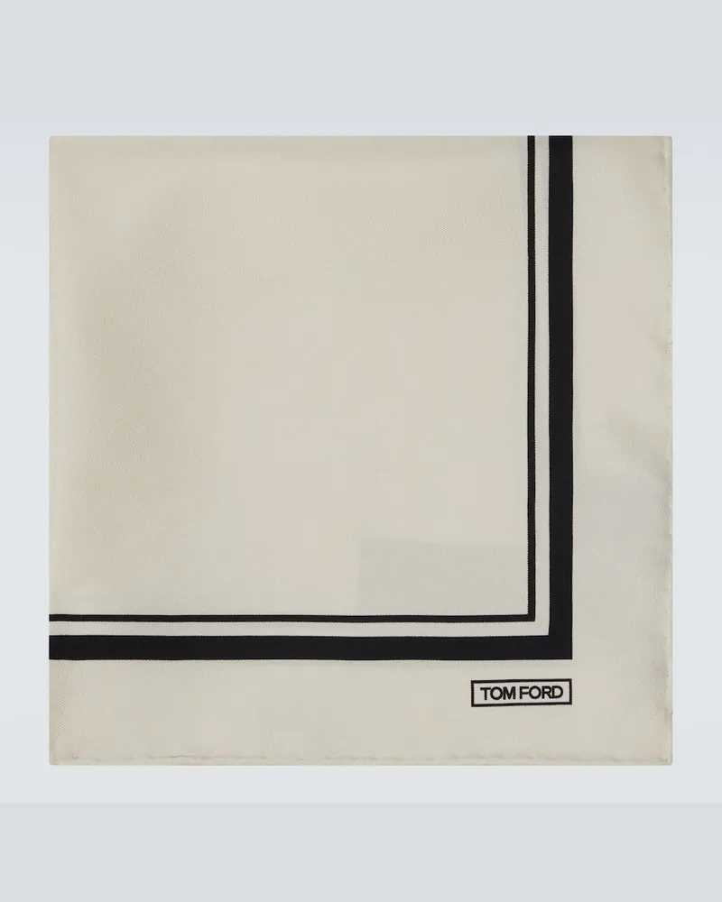 Tom Ford Bedrucktes Einstecktuch aus Seiden-Twill Weiß