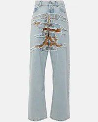 Y/PROJECT Bestickte High-Rise Wide-Leg Jeans Blau