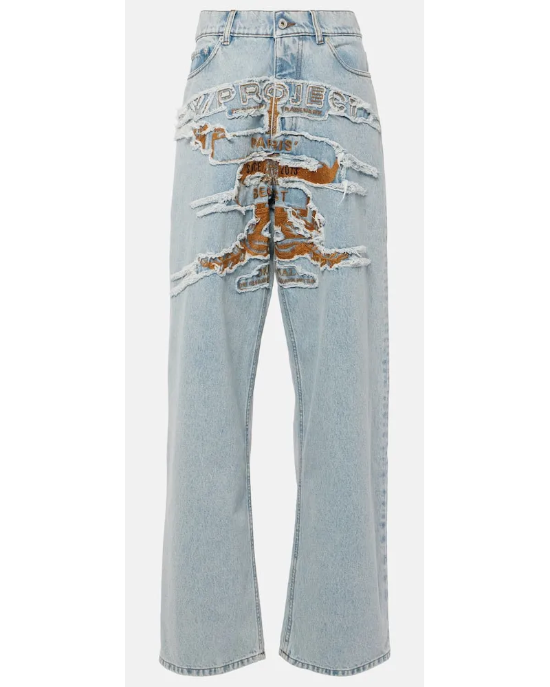 Y/PROJECT Bestickte High-Rise Wide-Leg Jeans Blau