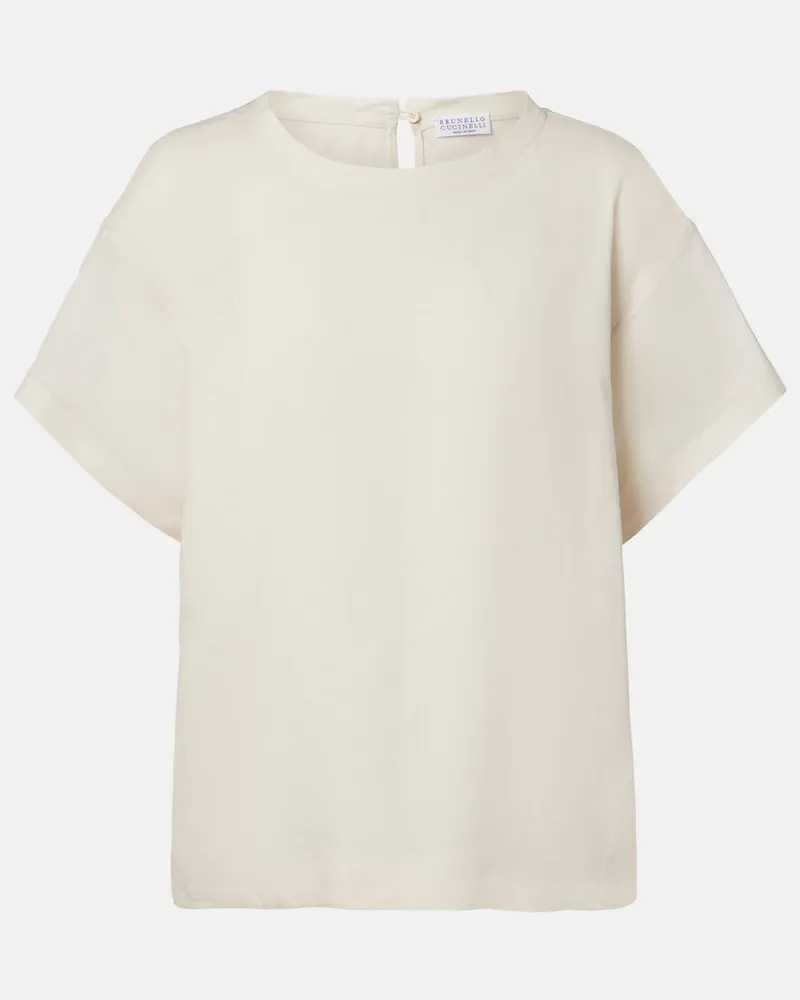 Brunello Cucinelli T-Shirt aus Leinen Weiß