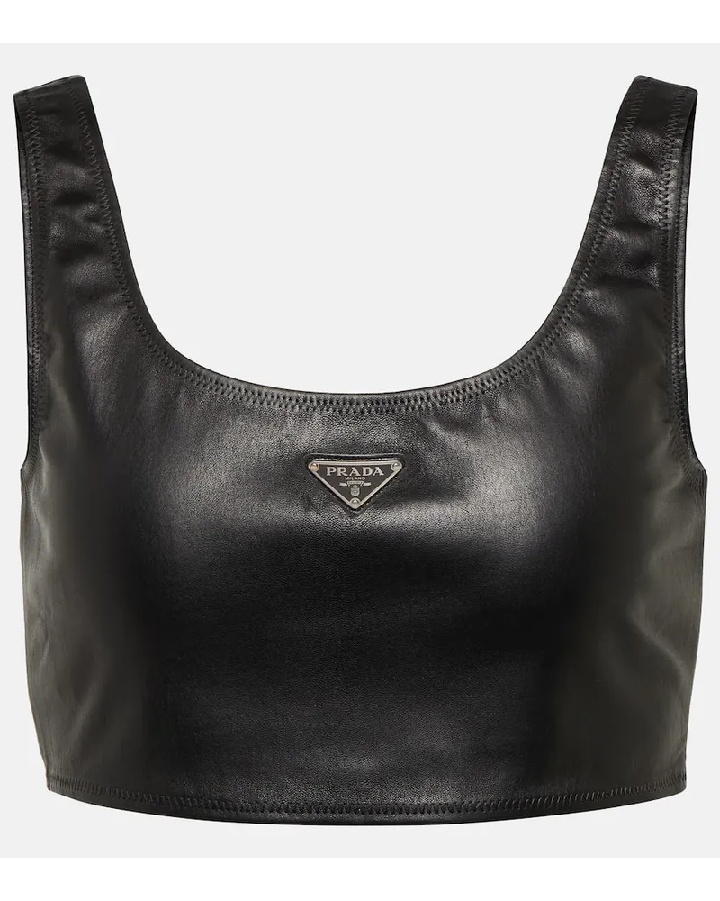 Prada Cropped-Top aus Leder Schwarz