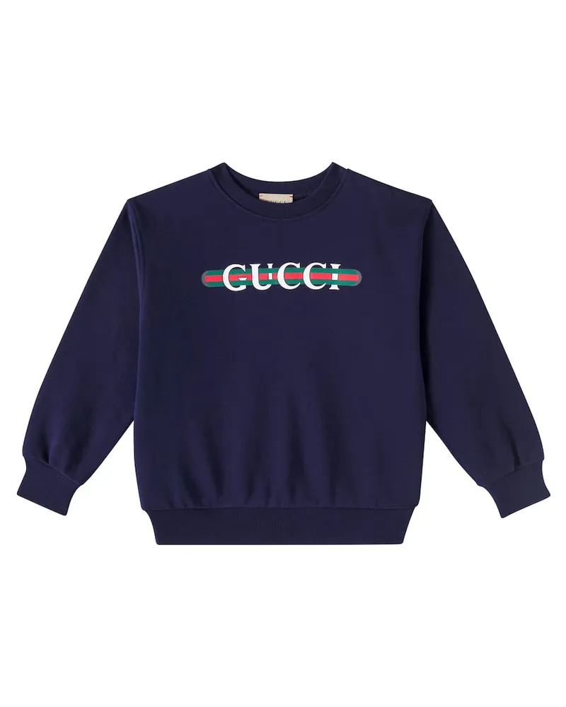 Gucci Sweatshirt Web Stripe aus Baumwoll-Jersey Blau