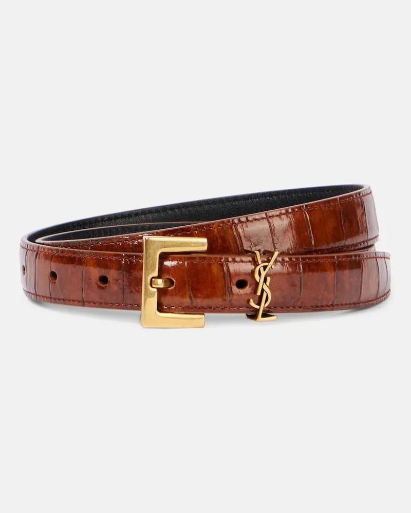 Saint Laurent Gürtel Cassandre aus Leder Braun