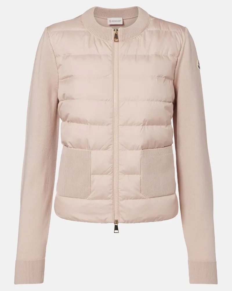 Moncler Cardigan aus Schurwolle mit Daunen Rosa