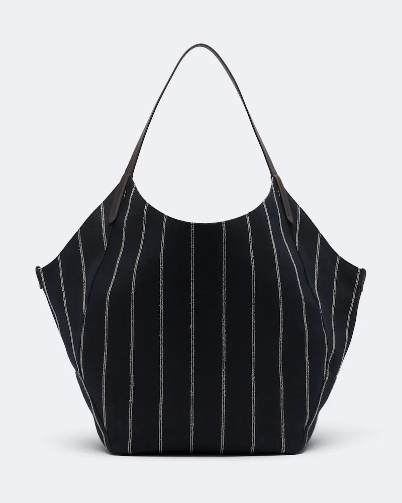 Brunello Cucinelli Tote Bag Monili aus Canvas mit Veloursleder Blau