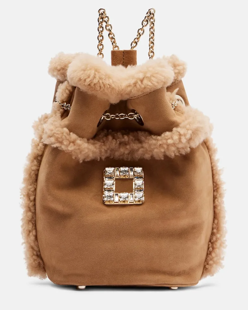 Roger Vivier Rucksack Très Vivier mit Shearling Beige