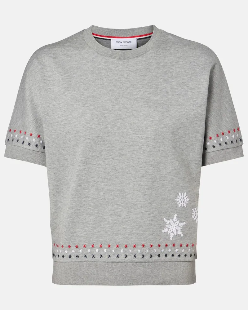 Thom Browne Besticktes T-Shirt aus Baumwoll-Jersey Grau