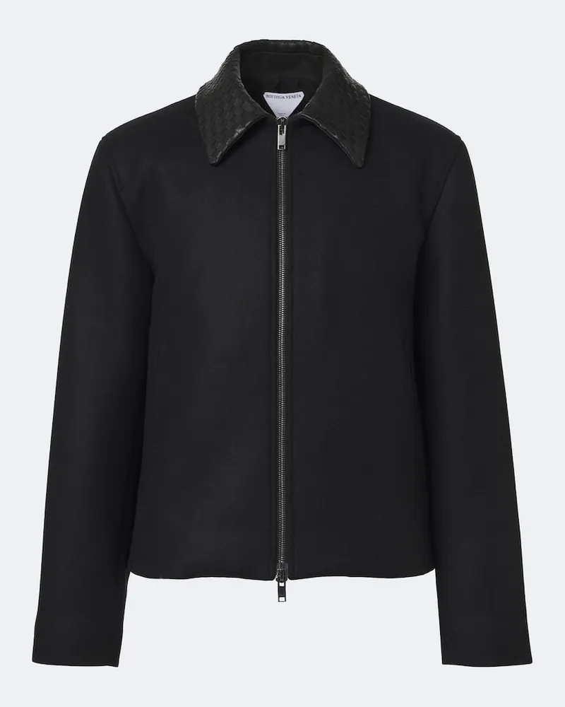 Bottega Veneta Jacke aus Wolle mit Leder Schwarz