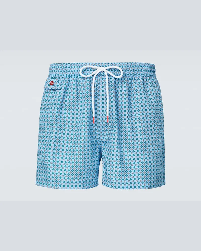 Kiton Bedruckte Badeshorts Blau