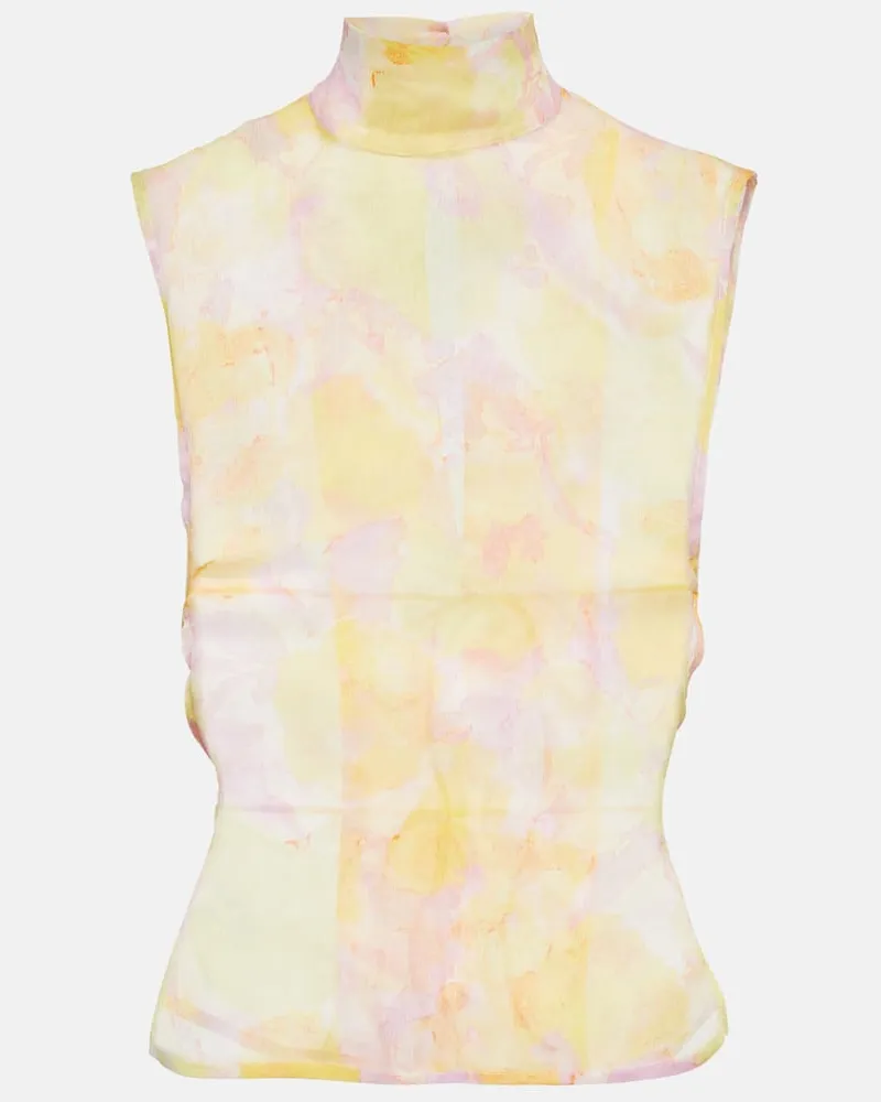 Dries van Noten Bedrucktes Top aus Seide Gelb