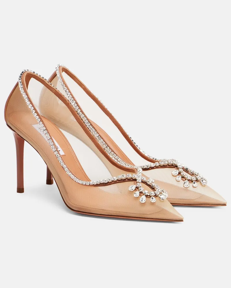 Aquazzura Pumps Seduction aus Mesh mit Kristallen Beige
