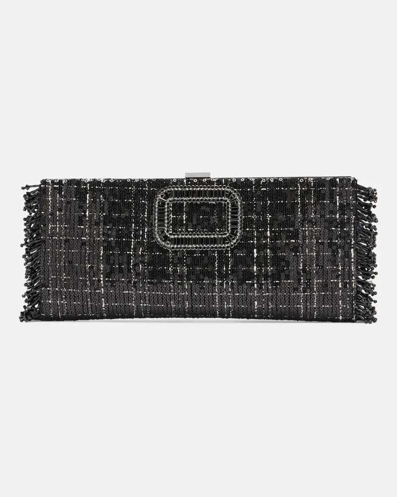 Roger Vivier Clutch Pilgrim Mini mit Pailletten Schwarz