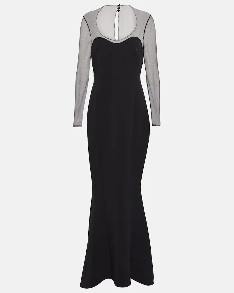 Safiyaa Bridal Bestickte Robe aus Crêpe Schwarz