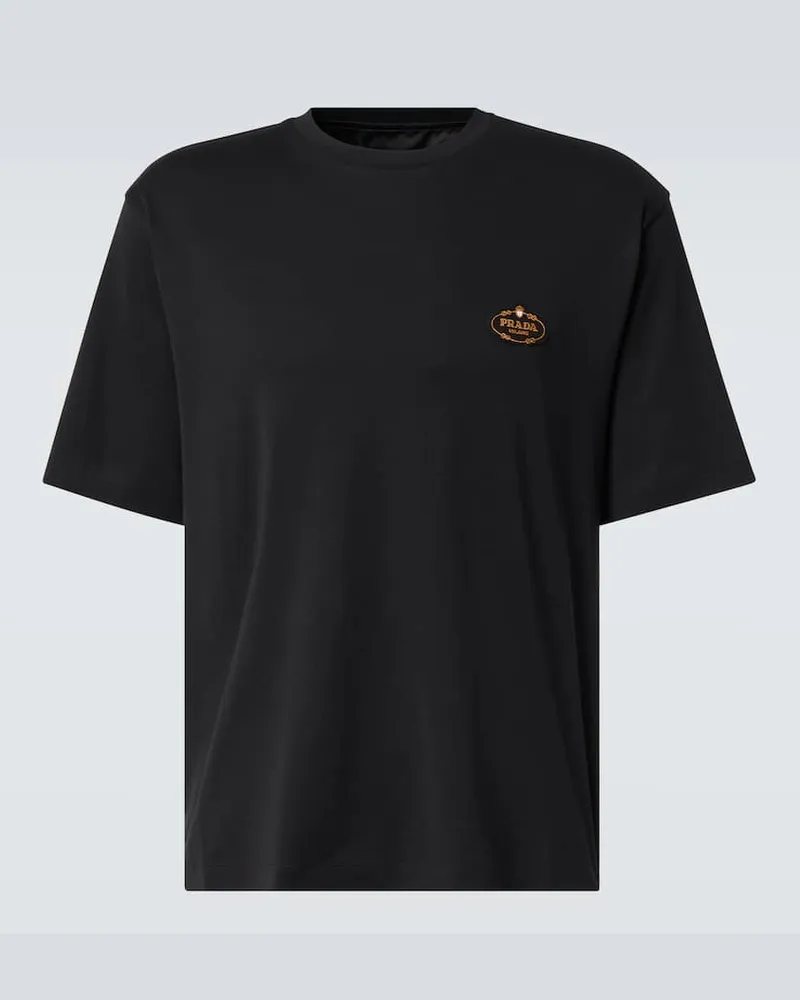 Prada T-Shirt aus Baumwoll-Jersey Schwarz