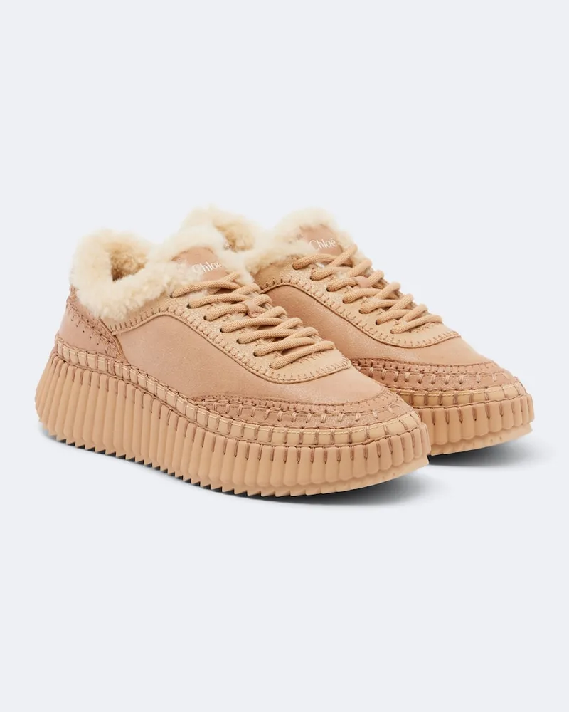 Chloé Chloé Plateau-Sneakers Nama aus Veloursleder Beige