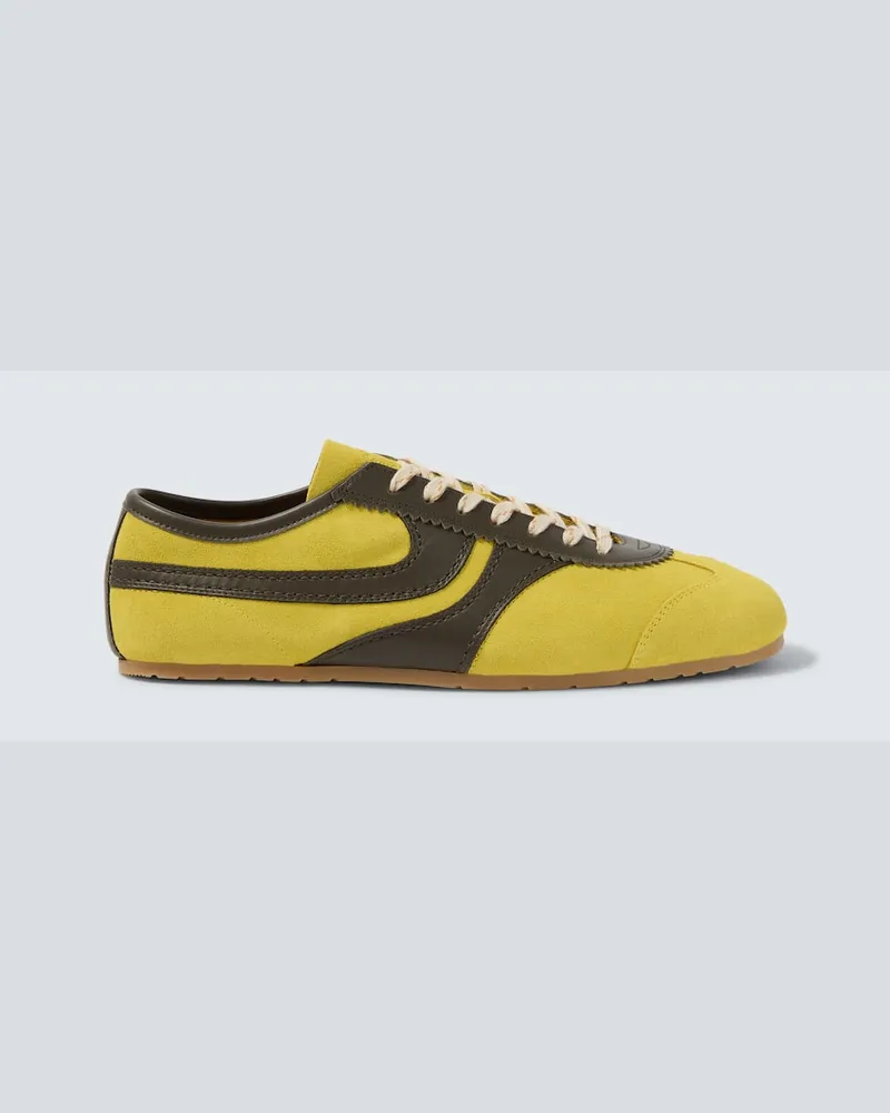 Dries van Noten Sneakers aus Veloursleder und Leder Gelb
