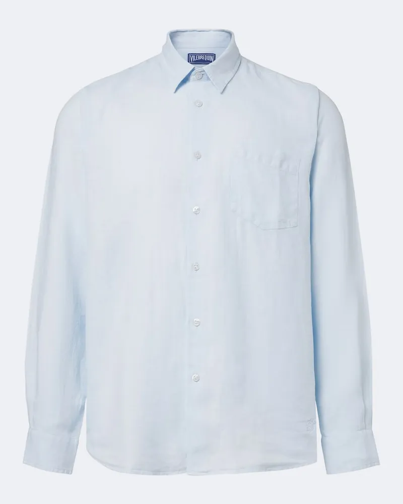 Vilebrequin Hemd Caroubis aus Leinen Blau