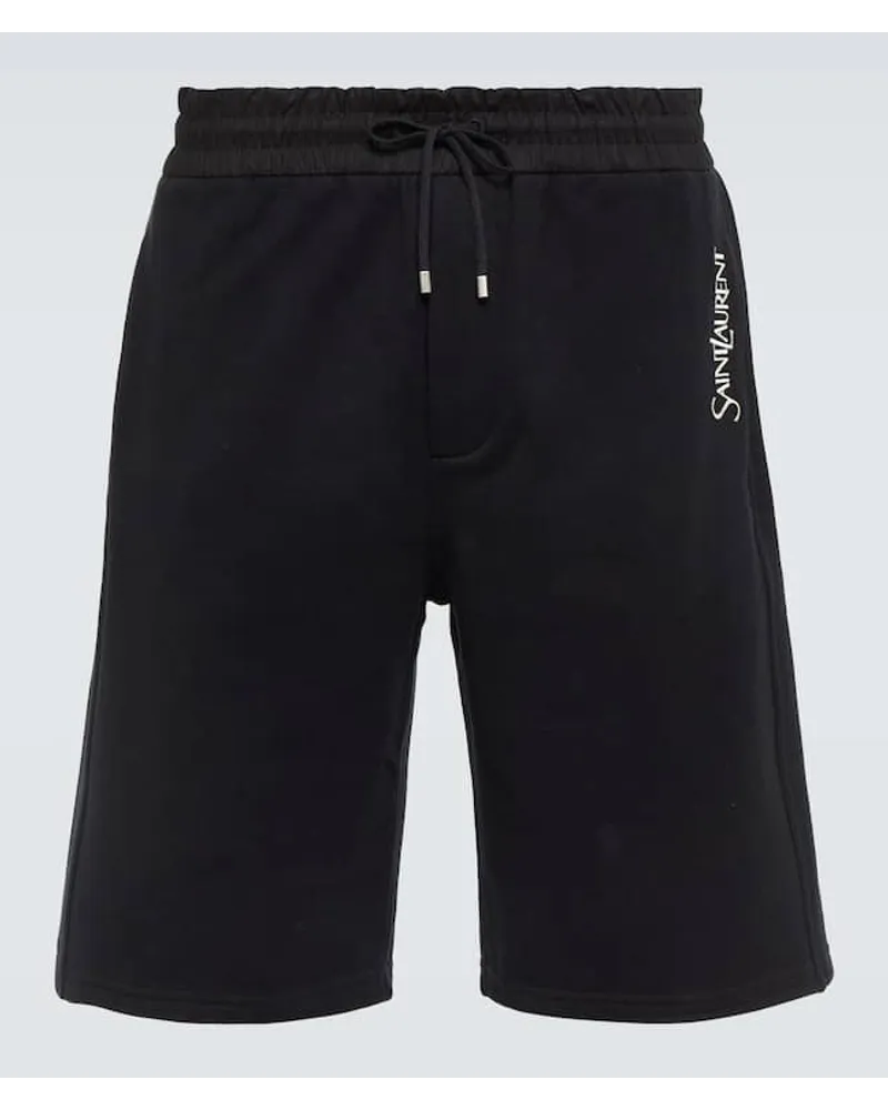 Saint Laurent Bestickte Shorts aus Baumwoll-Jersey Schwarz