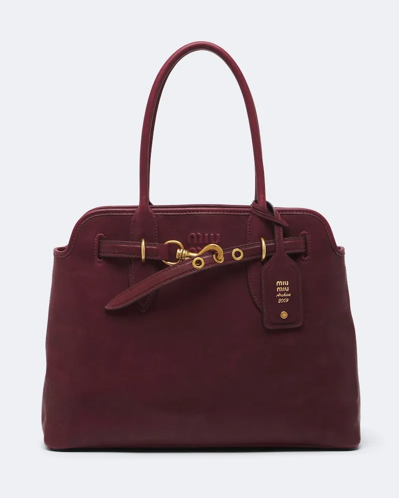 Miu Miu Schultertasche Aventure Medium aus Leder Burgunderrot