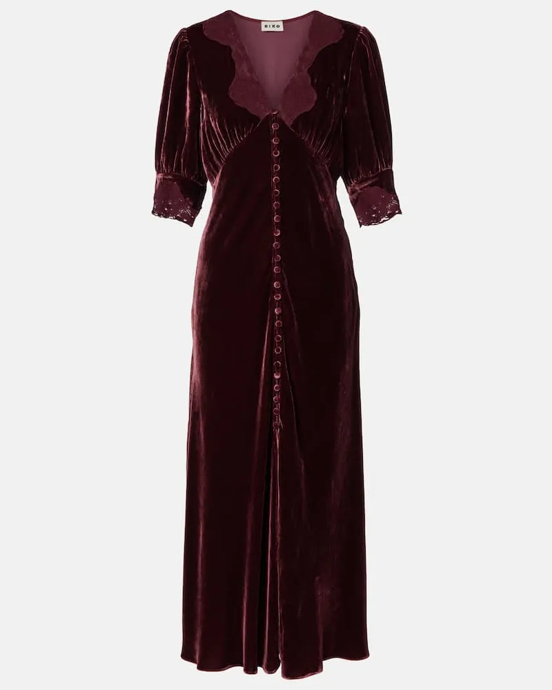 RIXO Midikleid Simone aus Samt mit Spitze Burgund