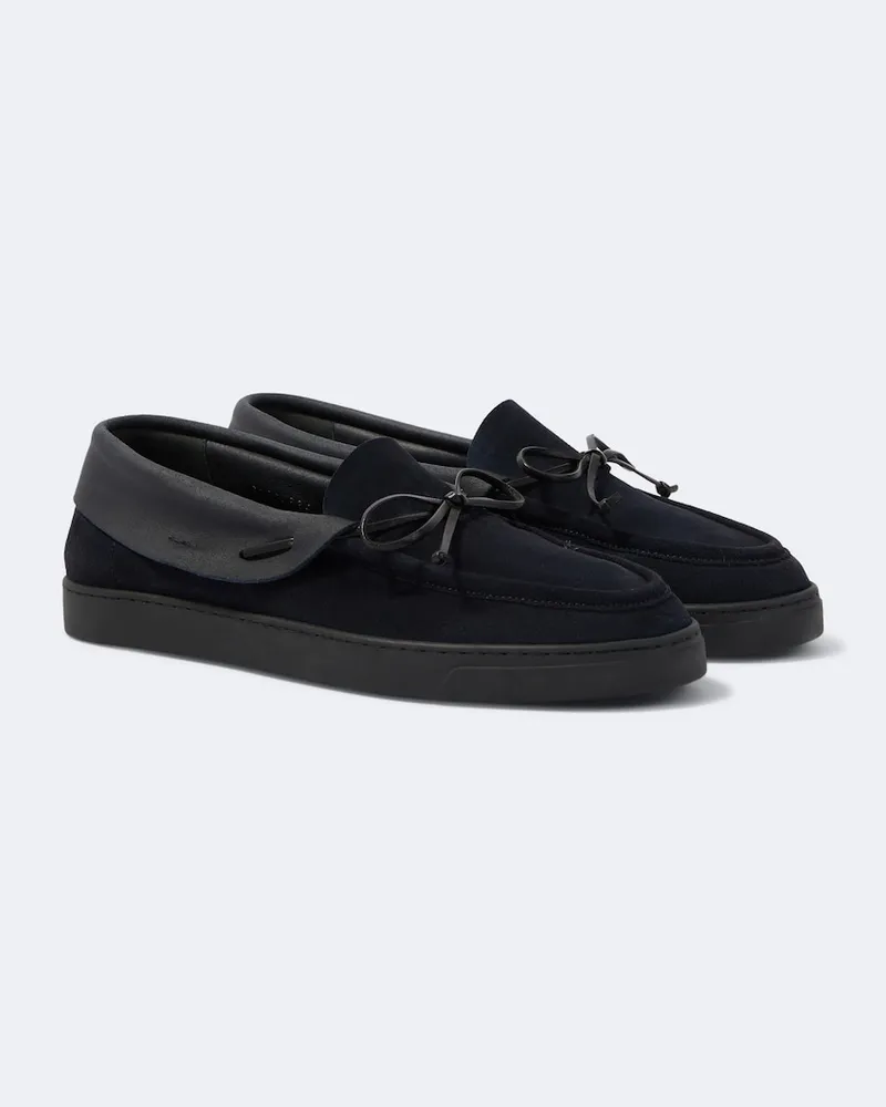 Giorgio Armani Verzierte Loafers aus Veloursleder Blau