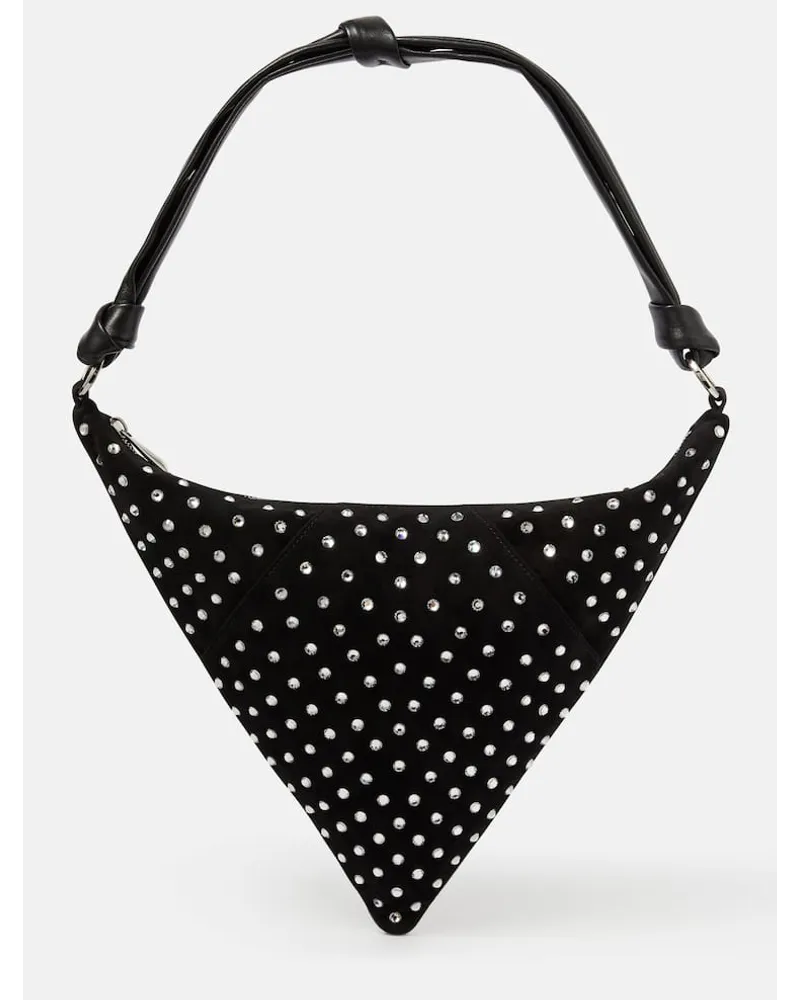 Amina Muaddi Verzierte Schultertasche Cameron aus Veloursleder Schwarz