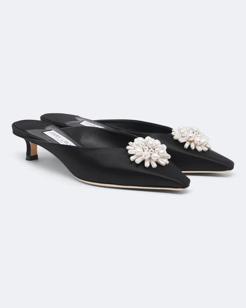 Jimmy Choo Verzierte Mules Ines aus Satin Schwarz