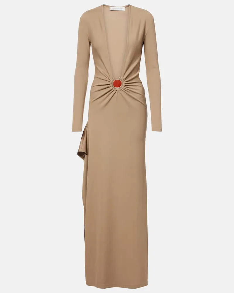 Christopher Esber Verziertes Maxikleid Mineral Stone aus Jersey Beige