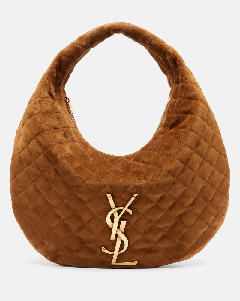 Saint Laurent Schultertasche Icare Medium aus Veloursleder Braun