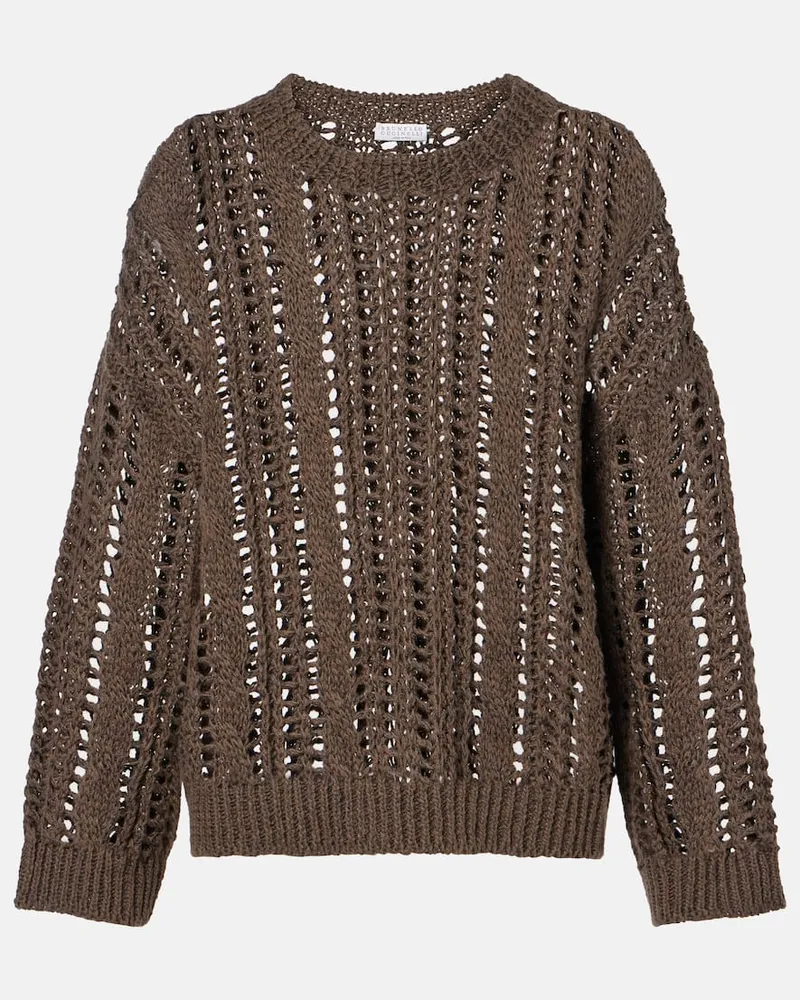 Brunello Cucinelli Pullover aus Jute und Baumwolle Braun