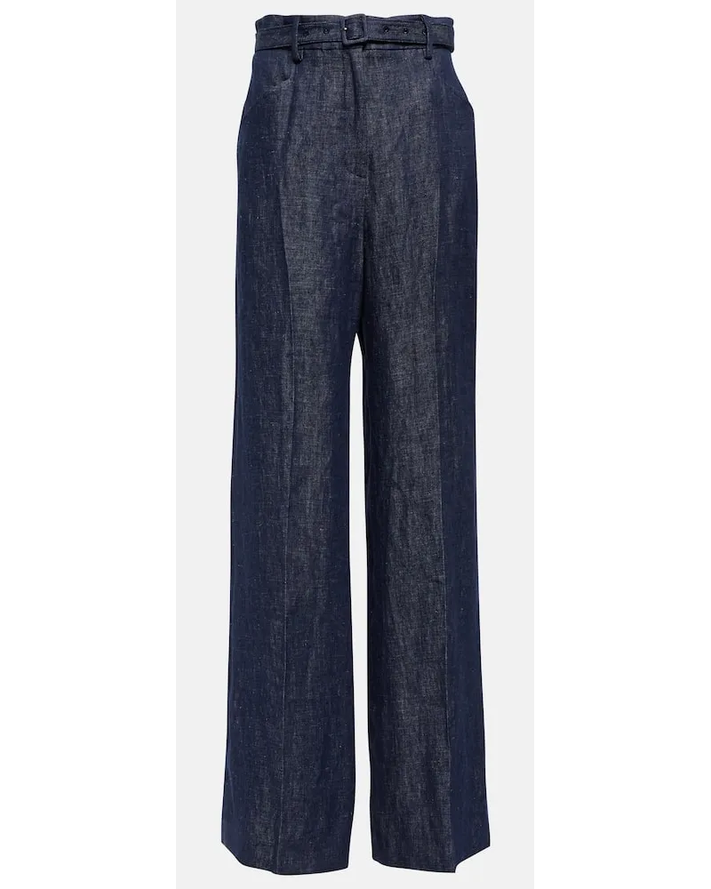 Gabriela Hearst High-Rise-Hose aus Leinen Blau