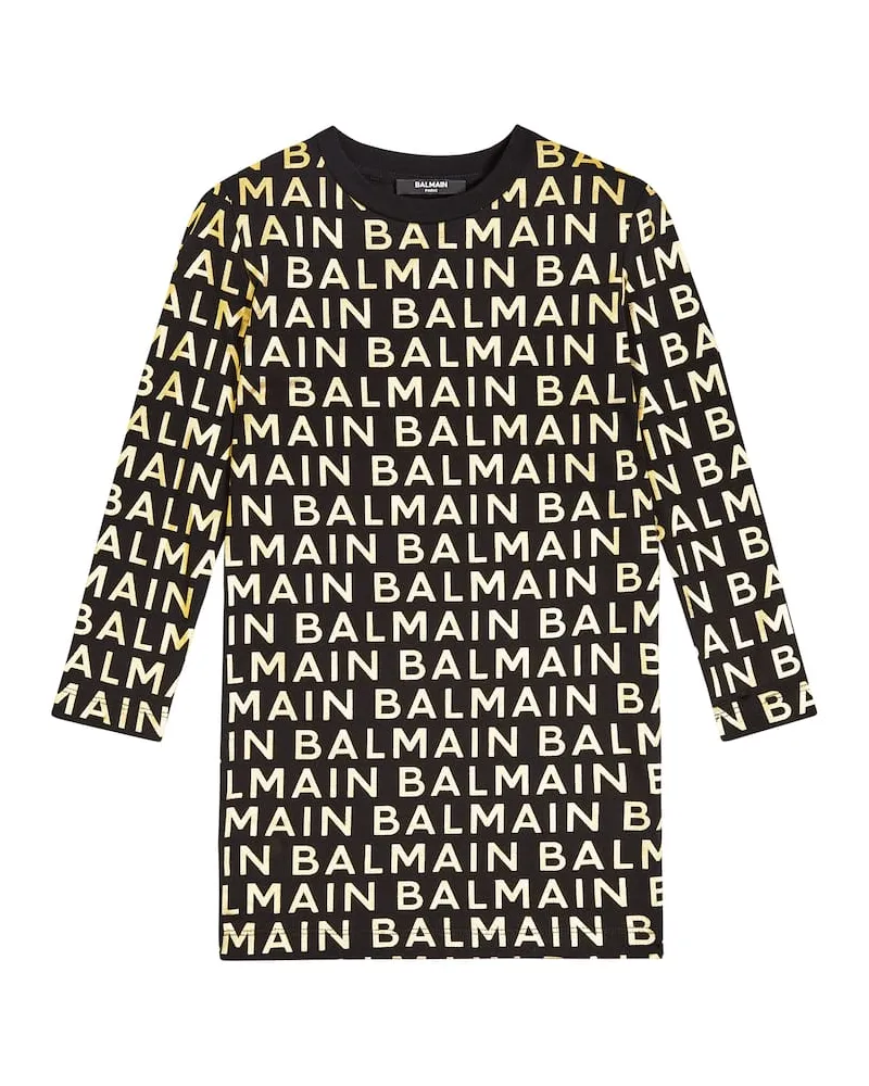 Balmain Bedrucktes Kleid aus Baumwolle Schwarz