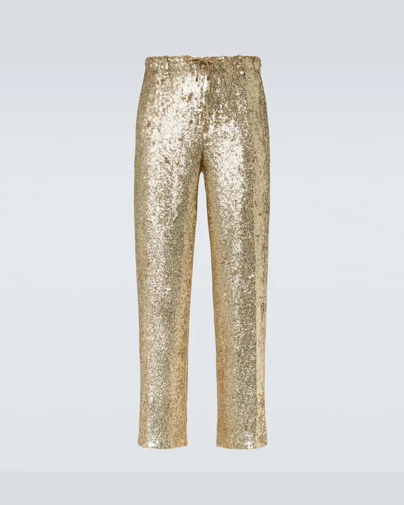 Dries van Noten Gerade Hose mit Pailletten Gold