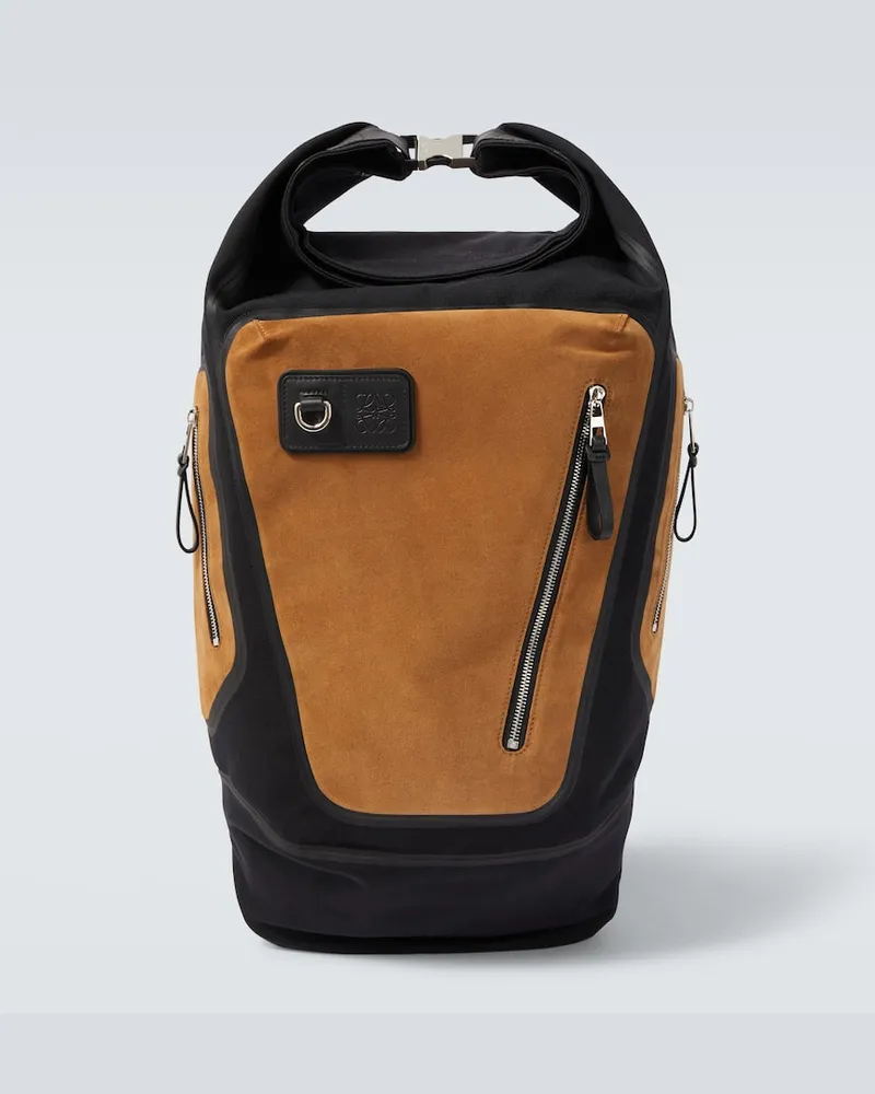 Loewe Rucksack Flex aus Canvas und Veloursleder Schwarz