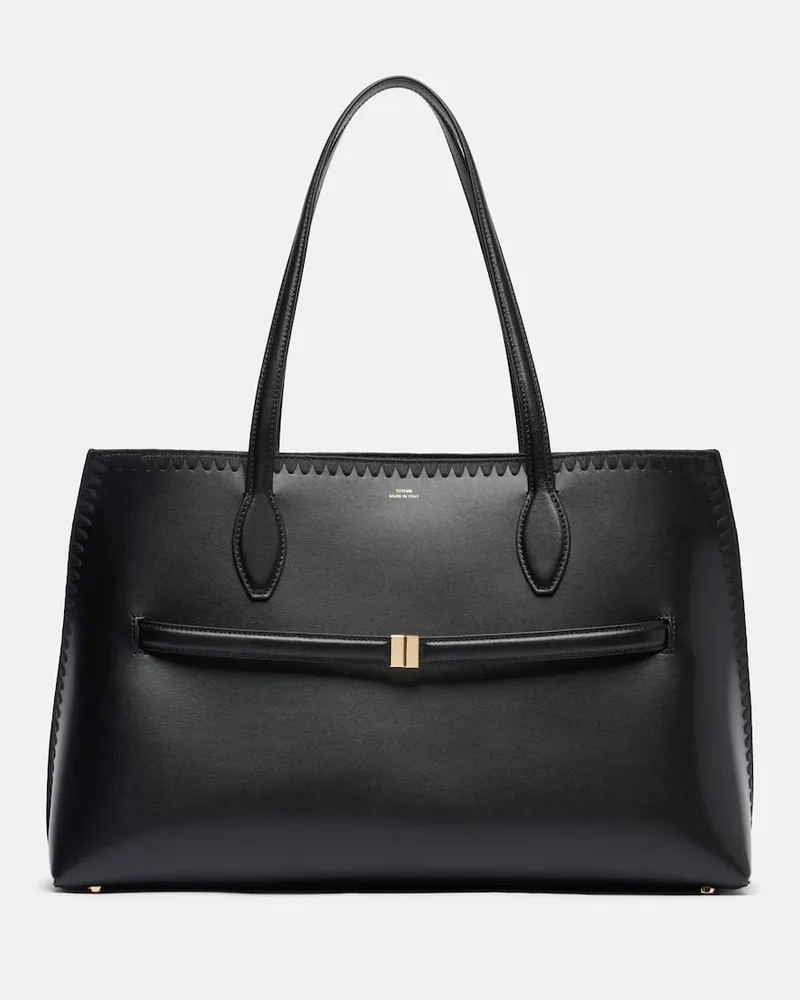 Totême Bestickte Tote Bag Lounge aus Leder Schwarz