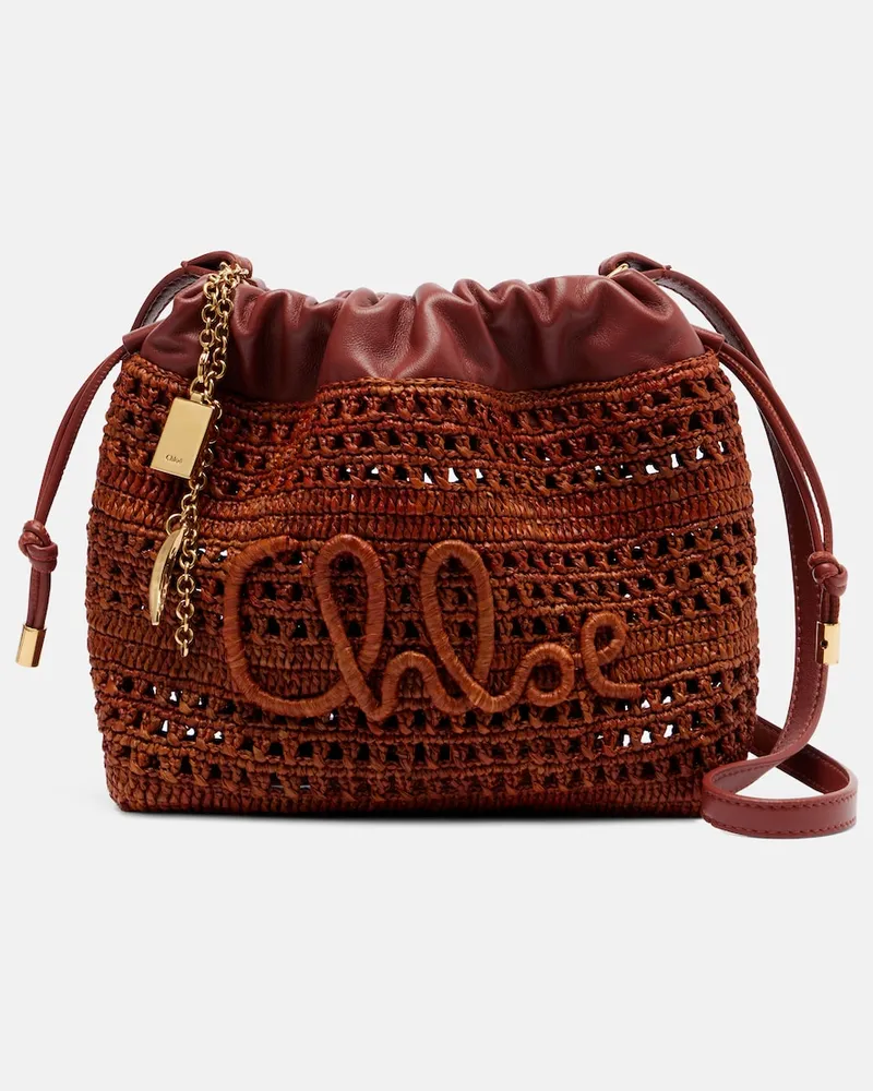 Chloé Chloé Bucket Bag Summer Banana Mini aus Raffiabast Burgunderrot