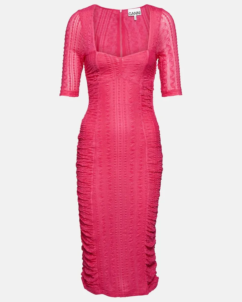 Ganni Midikleid aus Spitze Rosa