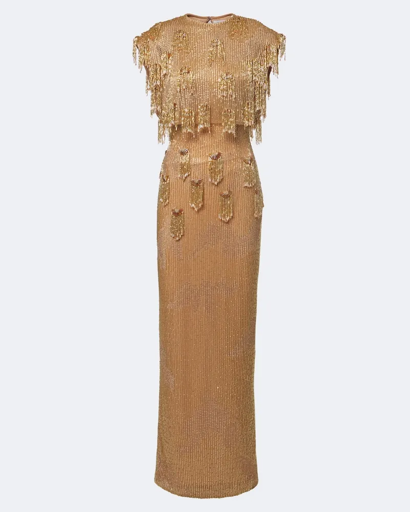 Rachel Gilbert Robe Lani mit Zierperlen Gold