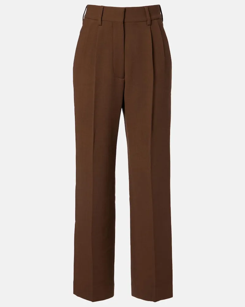 Blazé Milano Blazé Milano Weite High-Rise-Hose Fox aus Schurwoll-Crêpe Braun