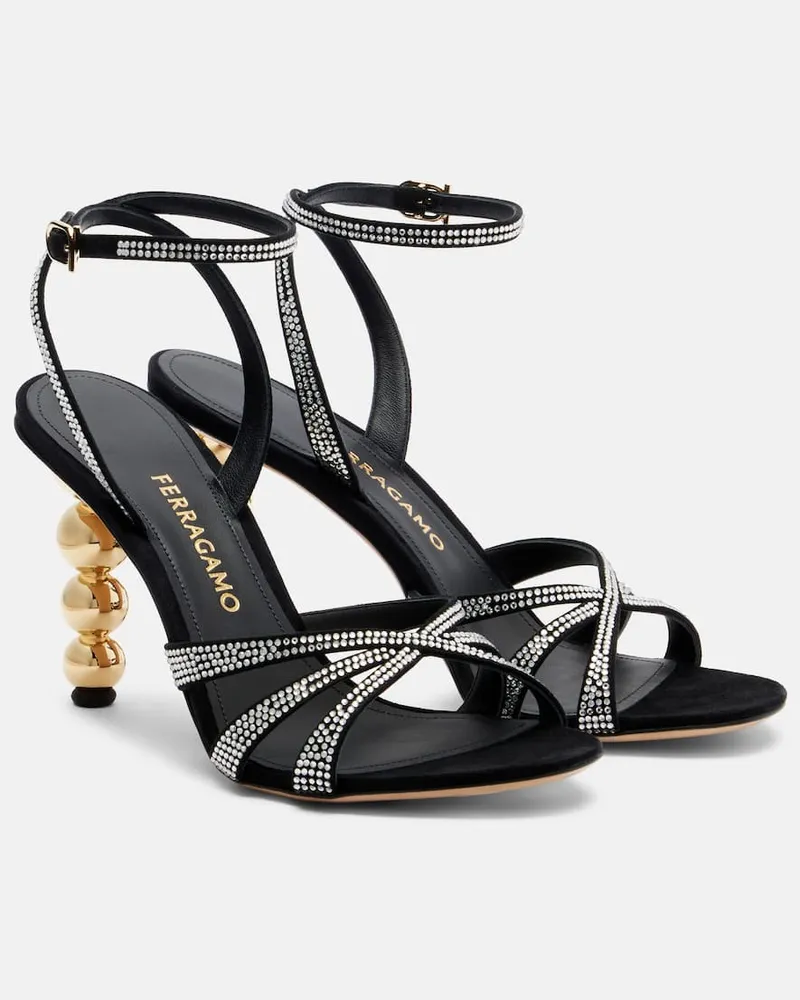 Ferragamo Sandalen 90 aus Veloursleder mit Kristallen Schwarz