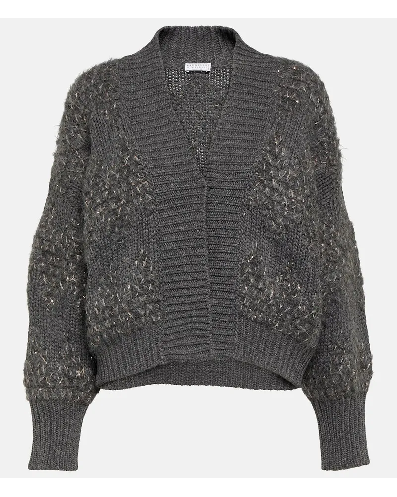 Brunello Cucinelli Cardigan aus Wolle, Kaschmir und Seide Grau