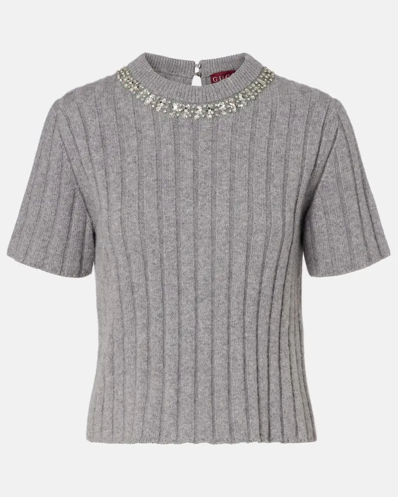 Gucci Verzierter Pullover aus Wolle und Kaschmir Grau
