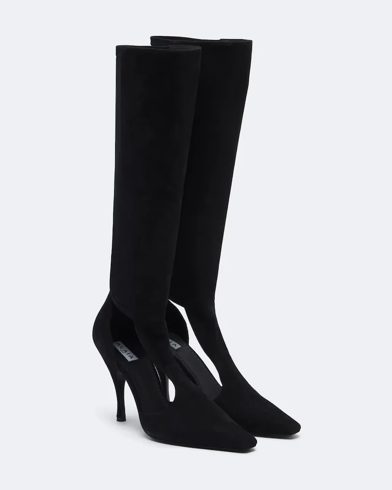Alaïa Alaïa Kniehohe Stiefel aus Veloursleder Schwarz