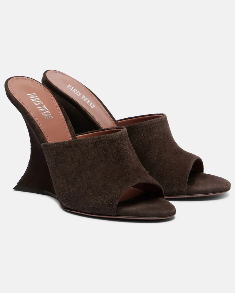 Paris Texas Wedge-Pantoletten Nina 105 aus Veloursleder Braun